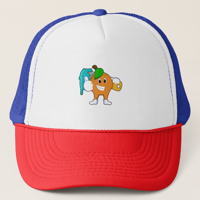 Orange as Painter with Paint brush Trucker Hat (Front)