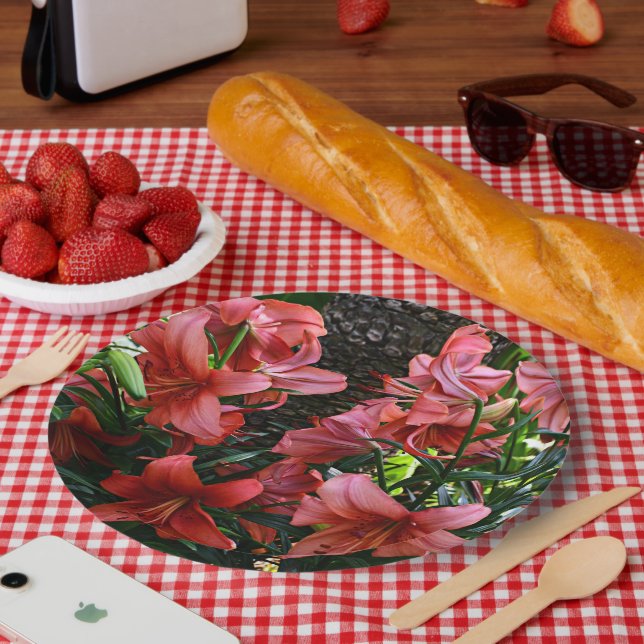 Orange Asiatic Lilies Floral Paper Plate (Picnic)