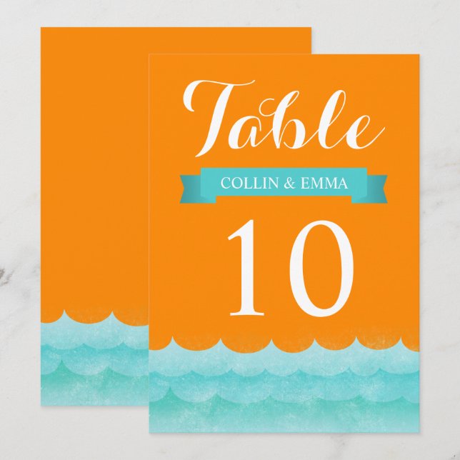 Orange At Sea Nautical Wedding Table Numbers (Front/Back)