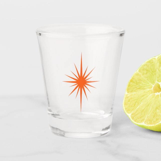 Orange Atomic Age Starburst Retro Mid Century Shot Glass (Front)