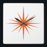 Orange Atomic Starburst Mid Century Modern Square Wall Clock<br><div class="desc">This mid century modern square clock features a bold orange starburst, which will make a fantastic addition to the walls of your home or office!</div>