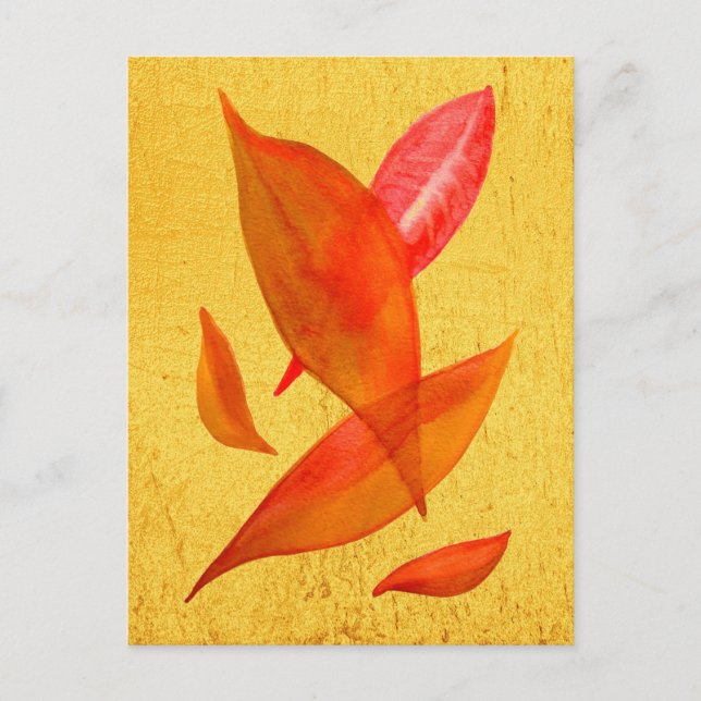 Orange Autumn Fall seasonal leaf art Postcard (Front)
