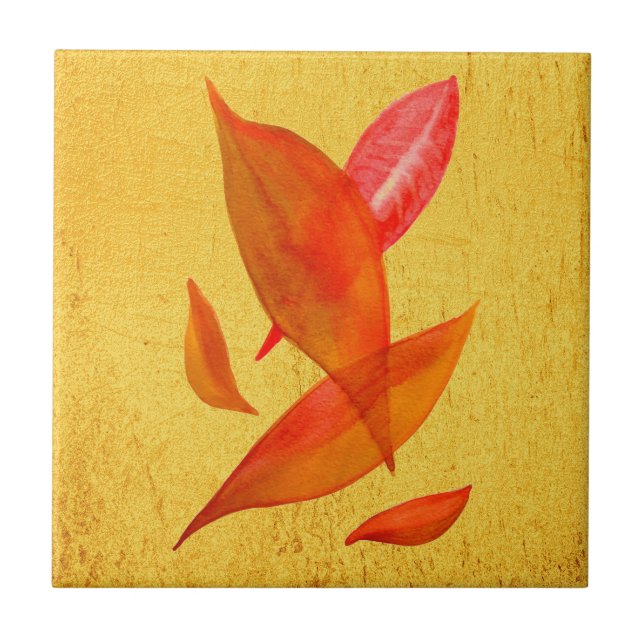 Orange Autumn Fall seasonal leaf art Tile (Front)