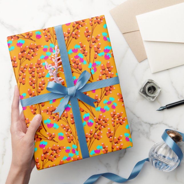 Orange Autumn floral Wrapping Paper (Gifting)