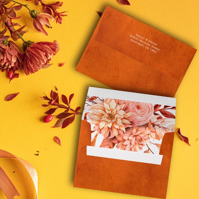 Orange autumn flowers and foliage fall wedding envelope (Creator Uploaded)