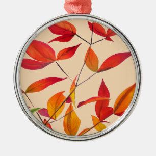 Orange Autumn leaves original watercolour art Metal Ornament