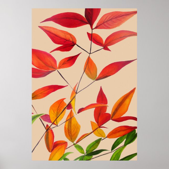 Orange Autumn leaves original watercolour art Poster (Front)