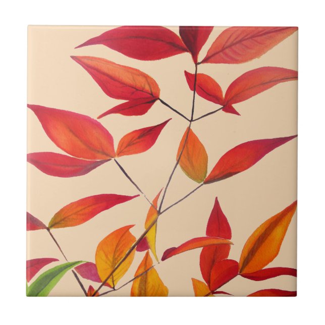 Orange Autumn leaves original watercolour art Tile (Front)