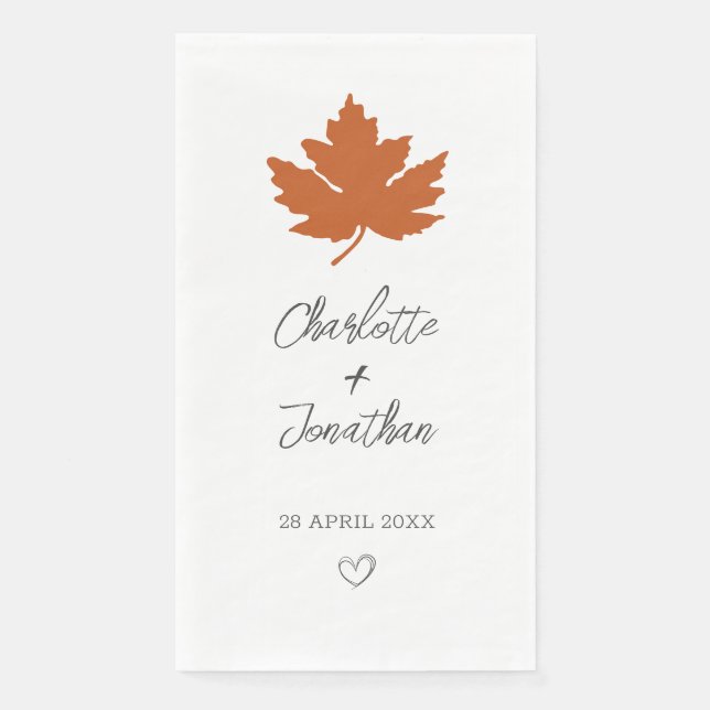 Orange Autumn Maple Leaf Wedding   Paper Guest Tow Napkin (Front)