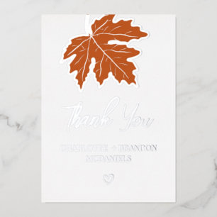 Orange Autumn Maple Leaf Wedding Thank You Silver 