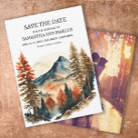 Orange Autumn Mountain Wedding Photo Save Date  Save The Date<br><div class="desc">Burnt orange and autumn colours mountain and adventure wedding Save the Date card. Personalized with your photo on the back. Purchase printed copies or order digital to share with friends and family through email or on your social media.</div>