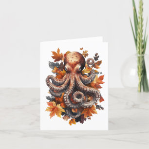 Orange Autumn Octopus Greetings Card