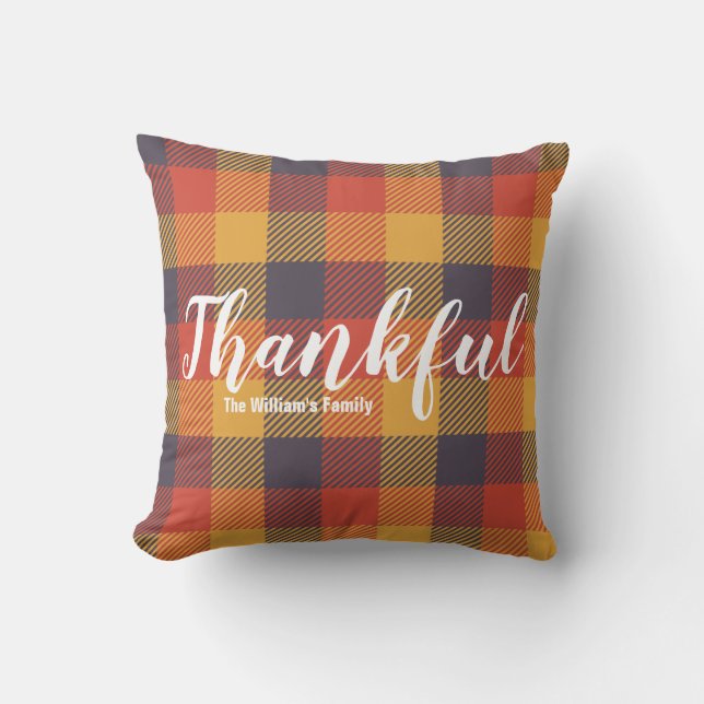 Orange Autumn Plaid Tartan Rustic Farmhouse Fall Throw Pillow (Front)