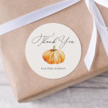 Orange Autumn Pumpkin Thank You Classic Round Sticker<br><div class="desc">Thank you sticker featuring orange pumpkin. Great for a bridal or baby shower.  Personalize with your information or click "Click to customize further" to edit font styles,  size and colours.</div>