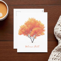 Orange Autumn Tree Modern Watercolor