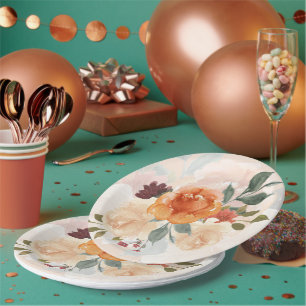 Orange autumn watercolor floral paper plate
