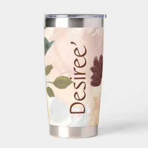 Orange autumn watercolor floral personalized insulated tumbler