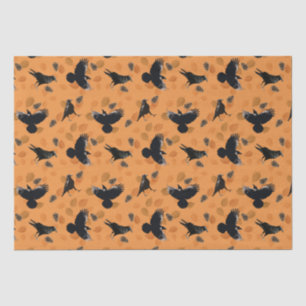 Orange Autumn Woodland Leaf and Crow Bird Pattern Tissue Paper