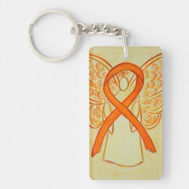 Orange Awareness Ribbon Angel Customized Key chain (Front)