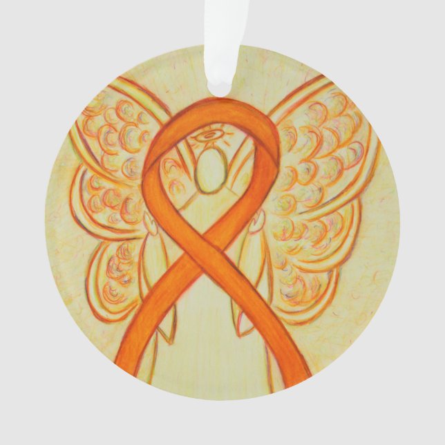 Orange Awareness Ribbon Angel Customized Ornaments (Front)