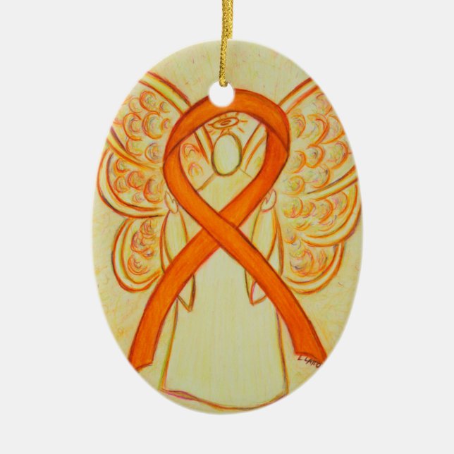 Orange Awareness Ribbon Angel Pendant Ornament (Front)