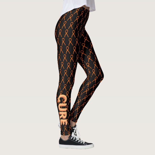 Orange Awareness Ribbon Custom Words Art Leggings (Right)