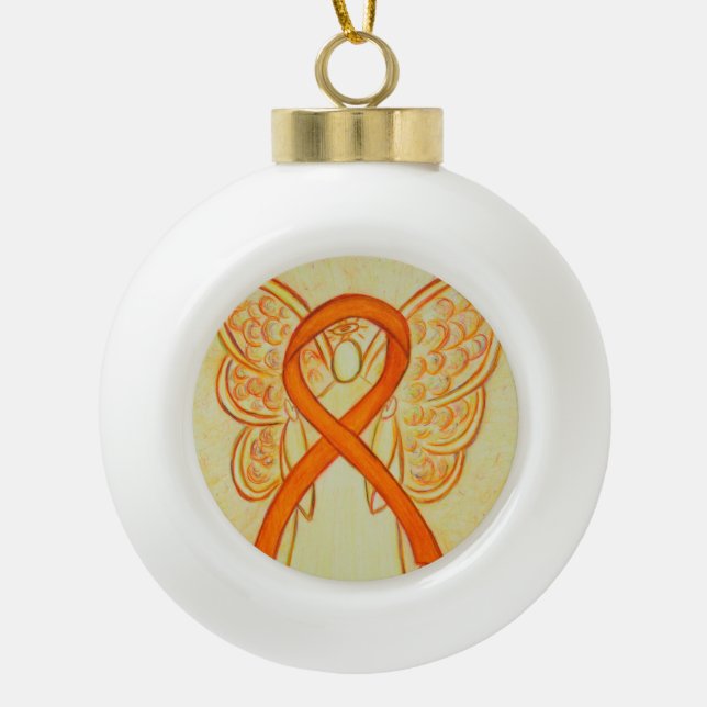 Orange Awareness Ribbon Guardian Angel Ornaments (Front)
