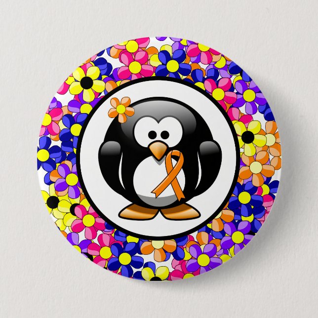 Orange Awareness Ribbon Penguin 3 Inch Round Button (Front)