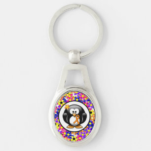 Orange Awareness Ribbon Penguin Keychain