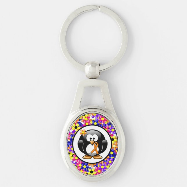 Orange Awareness Ribbon Penguin Keychain (Front)