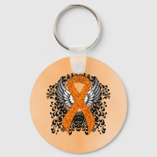 Orange Awareness Ribbon with Wings Keychain