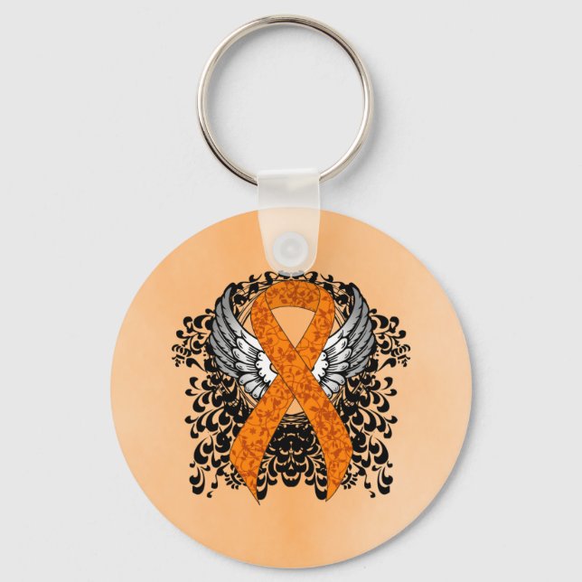 Orange Awareness Ribbon with Wings Keychain (Front)