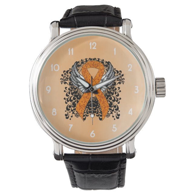 Orange Awareness Ribbon with Wings Watch (Front)