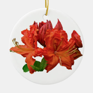 Orange Azalea Blossoms Ceramic Ornament