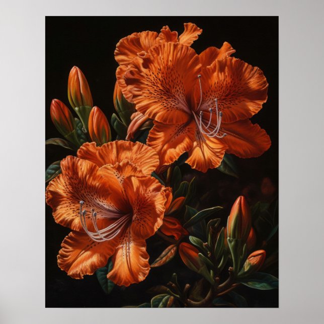 Orange Azalea Fleurs Art Imprimer Poster (Devant)