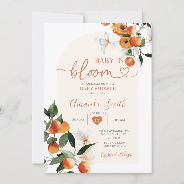 Orange Baby in bloom Summer Baby Shower Invitation (Front)