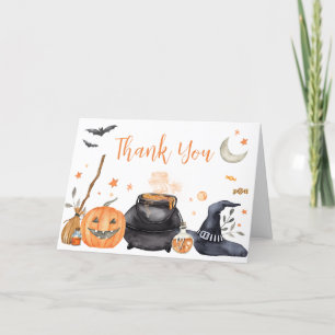 Orange Baby is Brewing Cute Halloween Baby Shower Thank You Card