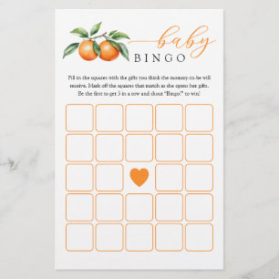 Orange Baby Shower Baby Bingo Game