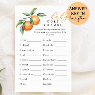 Orange Baby Shower Baby Word Scramble Game