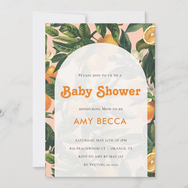 Orange Baby Shower invitation Neutral Watercolor (Front)