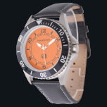 Orange Background Colour Personalize This! Watch<br><div class="desc">This festive custom fashion watch is available in a vibrant accent tangerine orange colour decor for yourself or as a gift sure to make an impression in all occasions.

 Personalize it with a text and your monogram. 
 












Introducing</div>
