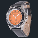 Orange Background Colour Personalize This! Watch<br><div class="desc">This festive custom fashion watch is available in a vibrant accent tangerine orange colour decor for yourself or as a gift sure to make an impression in all occasions.

 Personalize it with a text and your monogram. 
 












Introducing</div>