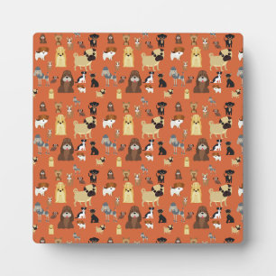 orange background dogs pattern. plaque