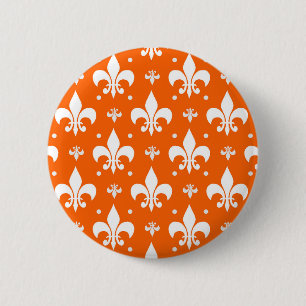 Orange Background Fleur-de-lis Pattern Design 2 Inch Round Button