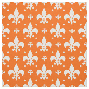 Orange Background Fleur-de-lis Pattern Design Fabric