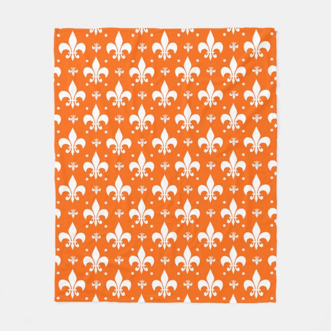 Orange Background Fleur-de-lis Pattern Design  Fleece Blanket (Front)