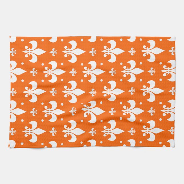 Orange Background Fleur-de-lis Pattern Design  Kitchen Towel (Horizontal)