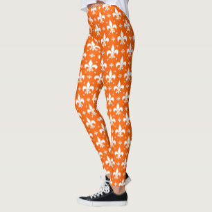 Orange Background Fleur-de-lis Pattern Design Leggings