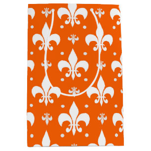 Orange Background Fleur-de-lis Pattern Design  Medium Gift Bag