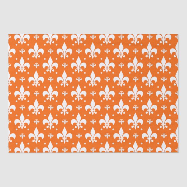Orange Background Fleur-de-lis Pattern Design  Tissue Paper (Front)